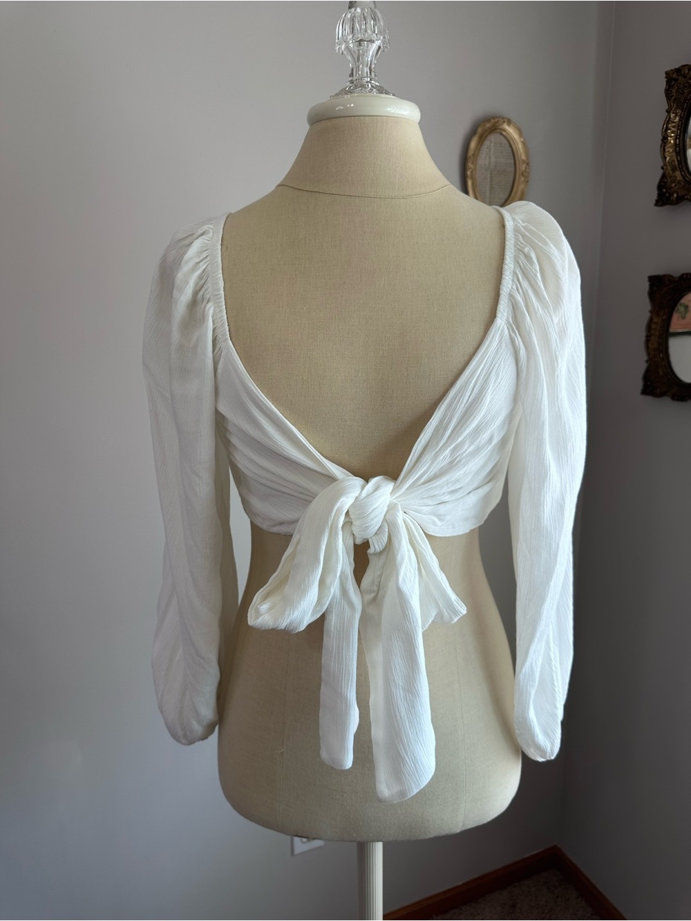 Audrey 3+1 White Long Sleeve Tie-Front Crop Top